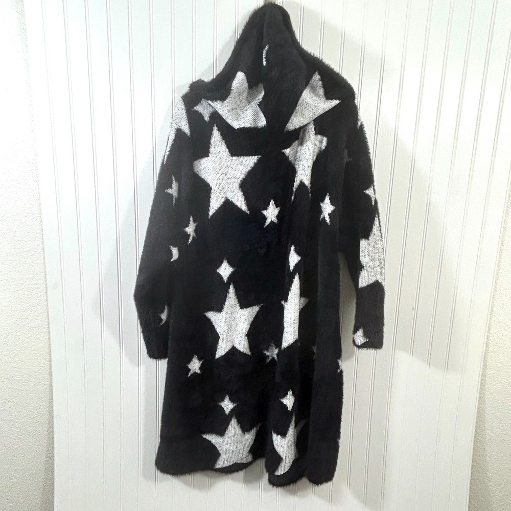 Torrid Hooded Black Sweater White Stars Open Cardigan Womens 4X Coatigan NWT - Picture 4 of 8